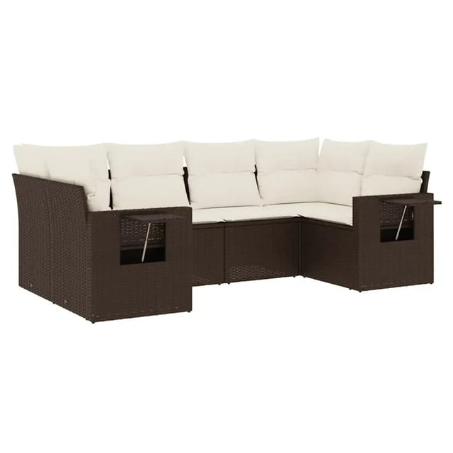 vidaXL 6-Tlg Garten-Sofagarnitur mit Kissen Braun Poly Rattan 3252920