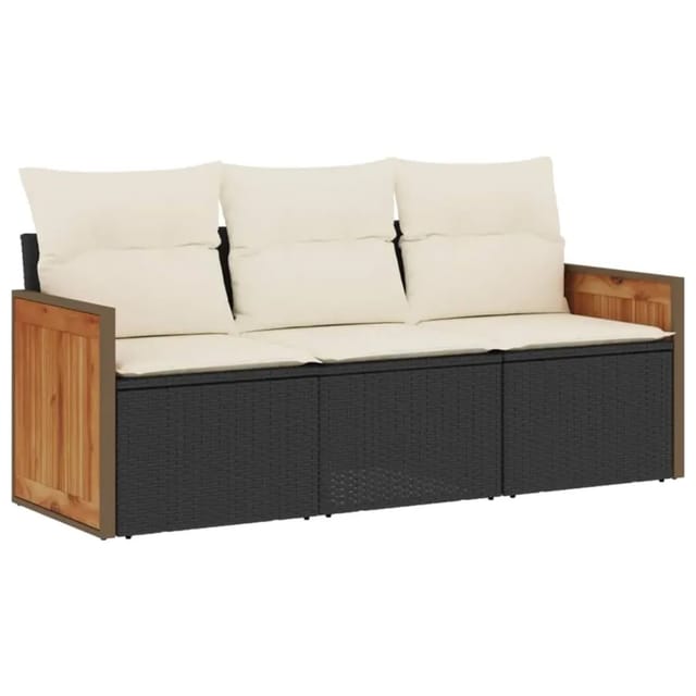 vidaXL 3-Tlg Garten-Sofagarnitur mit Kissen Schwarz Poly Rattan 3259837
