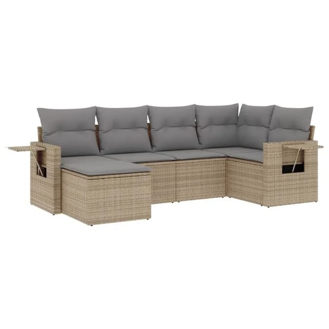 vidaXL 6-Tlg Garten-Sofagarnitur mit Kissen Beige Poly Rattan 3252796