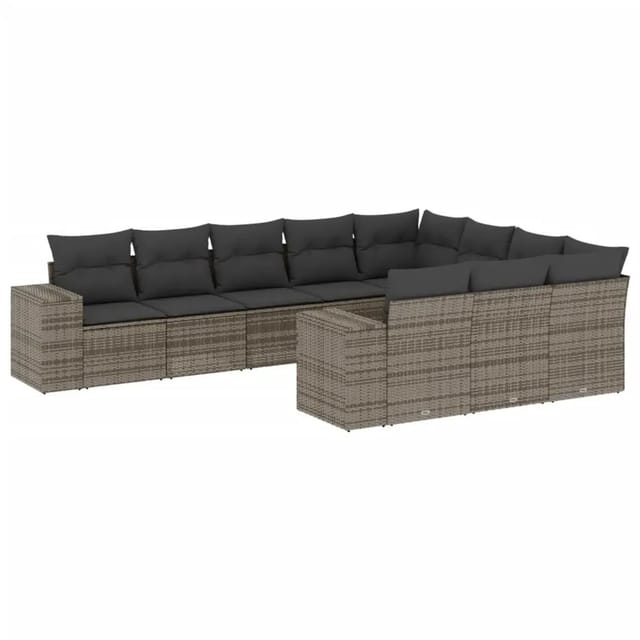 vidaXL 10-Tlg Garten-Sofagarnitur mit Kissen Grau Poly Rattan 3223089