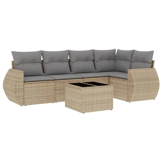 vidaXL 6-Tlg Garten-Sofagarnitur mit Kissen Beige Poly Rattan 3253676