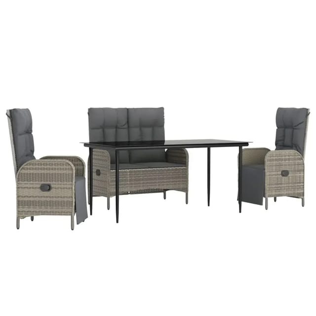 vidaXL 4-Tlg Garten-Essgruppe mit Kissen Grau Poly Rattan 3203504
