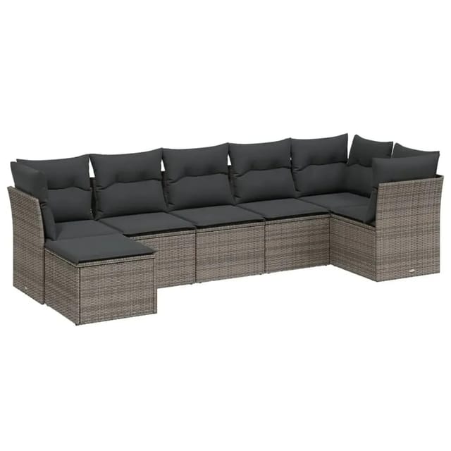 vidaXL 7-Tlg Garten-Sofagarnitur mit Kissen Hellgrau Poly Rattan 3263198