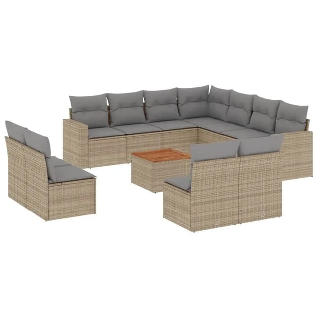 vidaXL 12-Tlg Garten-Sofagarnitur mit Kissen Beige Poly Rattan 3224183