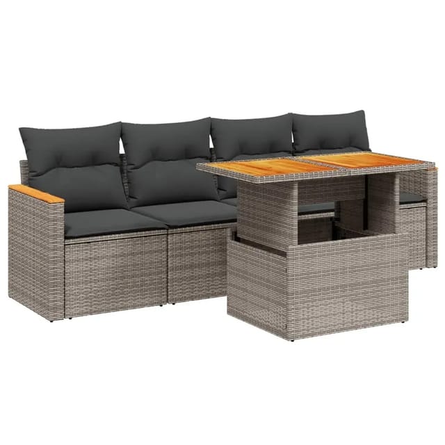 vidaXL 5-Tlg Garten-Sofagarnitur mit Kissen Grau Poly Rattan 3272957