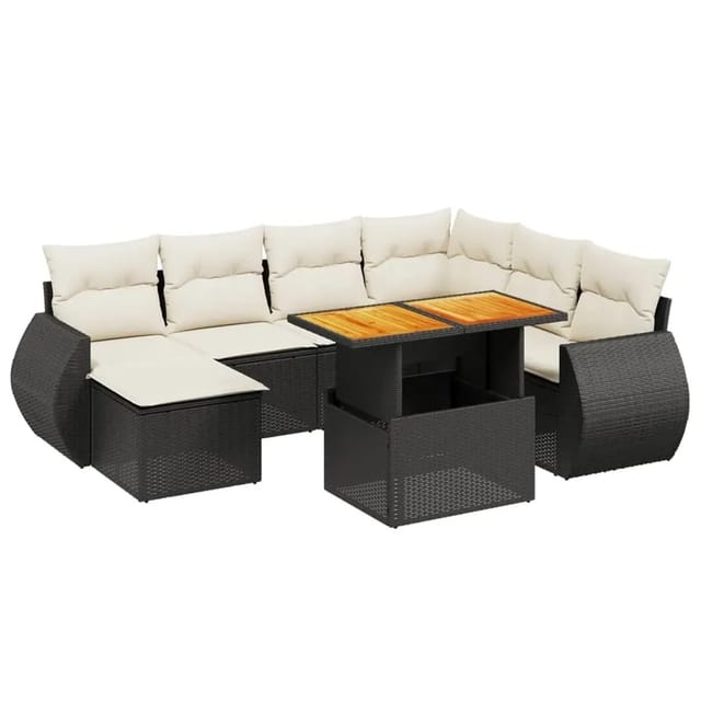 vidaXL 8-Tlg Garten-Sofagarnitur mit Kissen Schwarz Poly Rattan 3272309