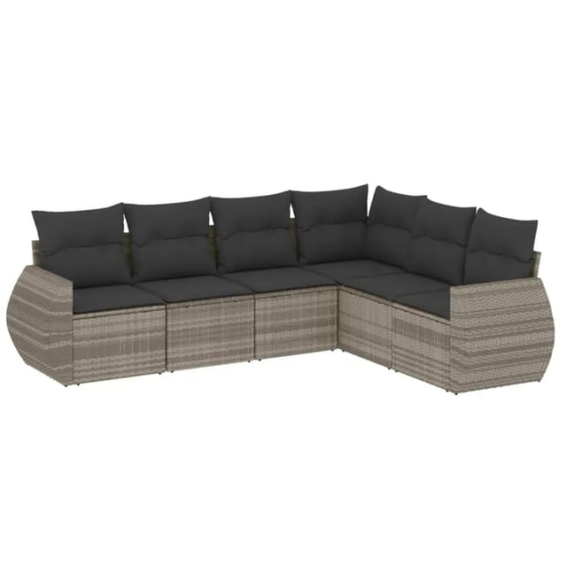 vidaXL 6-Tlg Garten-Sofagarnitur mit Kissen Hellgrau Poly Rattan 3221411