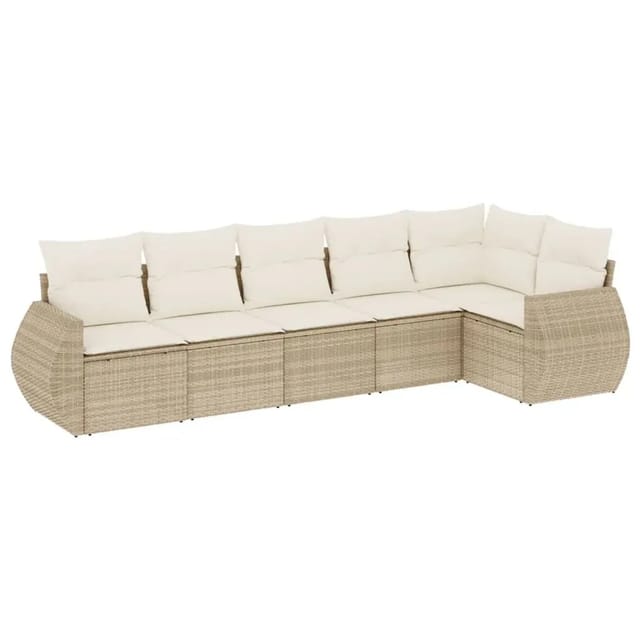 vidaXL 6-Tlg Garten-Sofagarnitur mit Kissen Beige Poly Rattan 3253725