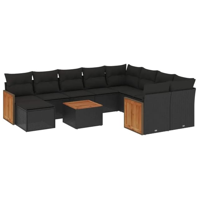 vidaXL 11-Tlg Garten-Sofagarnitur mit Kissen Schwarz Poly Rattan 3228239