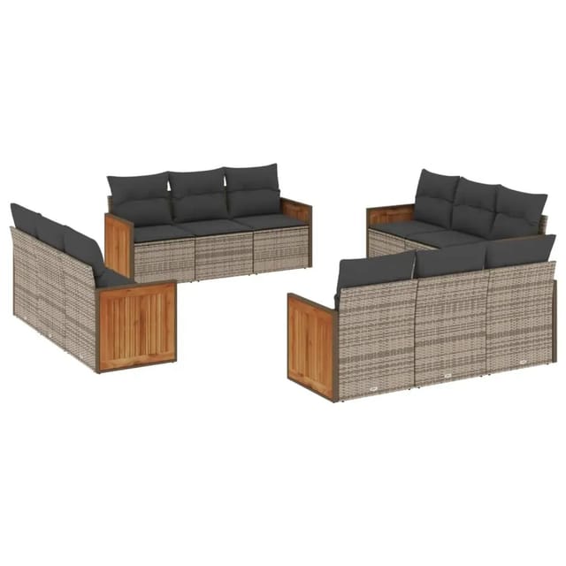 vidaXL 12-Tlg Garten-Sofagarnitur mit Kissen Grau Poly Rattan 3227516