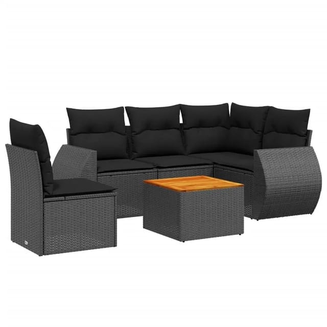 vidaXL 6-Tlg Garten-Sofagarnitur mit Kissen Schwarz Poly Rattan 3257336