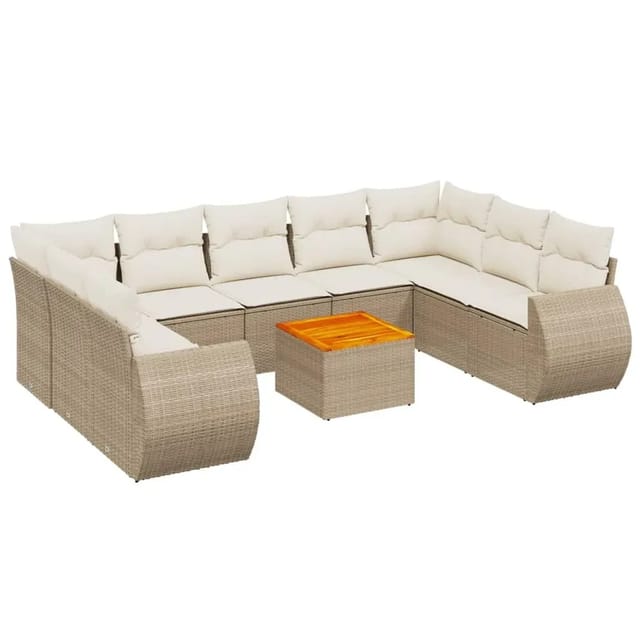 vidaXL 10-Tlg Garten-Sofagarnitur mit Kissen Beige Poly Rattan 3257479