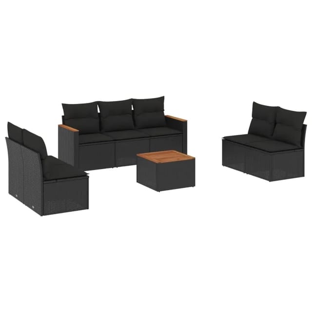 vidaXL 8-Tlg Garten-Sofagarnitur mit Kissen Schwarz Poly Rattan 3225880