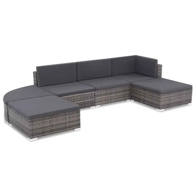 vidaXL 6-Tlg Garten-Lounge-Set mit Kissen Poly Rattan Grau 44432