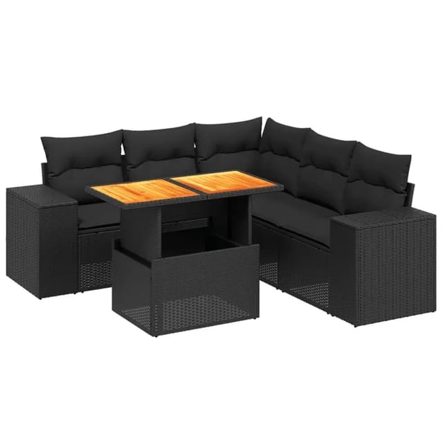 vidaXL 6-Tlg Garten-Sofagarnitur mit Kissen Schwarz Poly Rattan 3272630