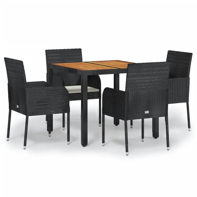 vidaXL 5-Tlg Garten-Essgruppe mit Kissen Schwarz Poly Rattan 3185012