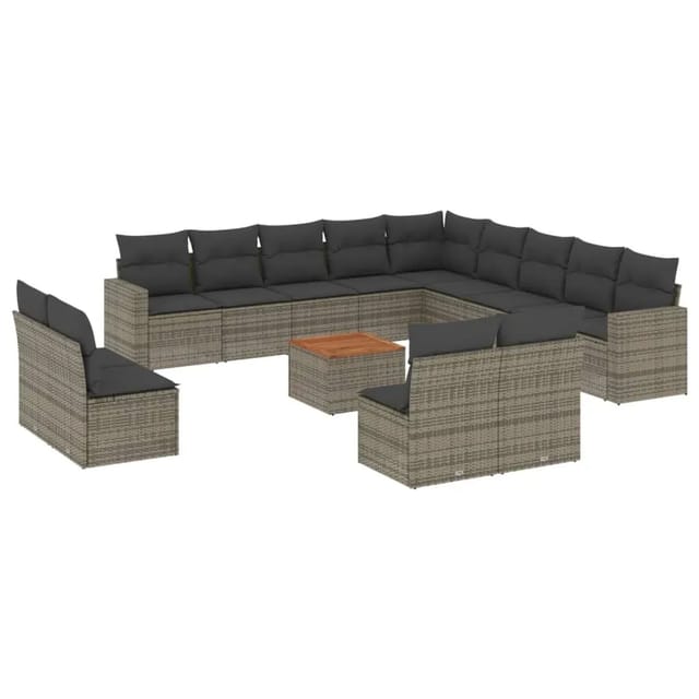 vidaXL 14-Tlg Garten-Sofagarnitur mit Kissen Grau Poly Rattan 3256711