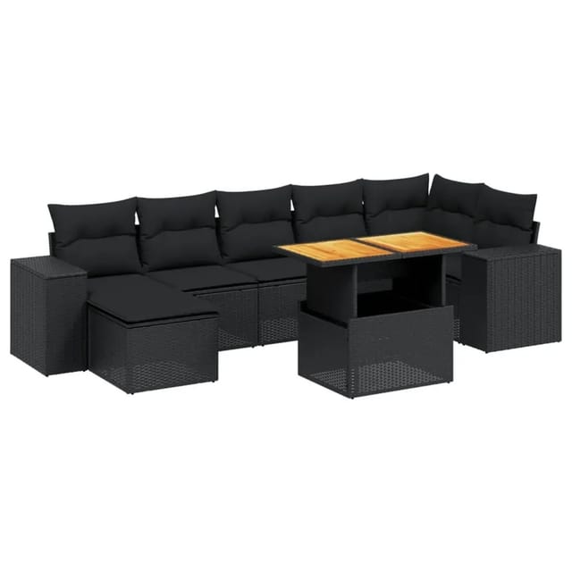 vidaXL 8-Tlg Garten-Sofagarnitur mit Kissen Schwarz Poly Rattan 3272742