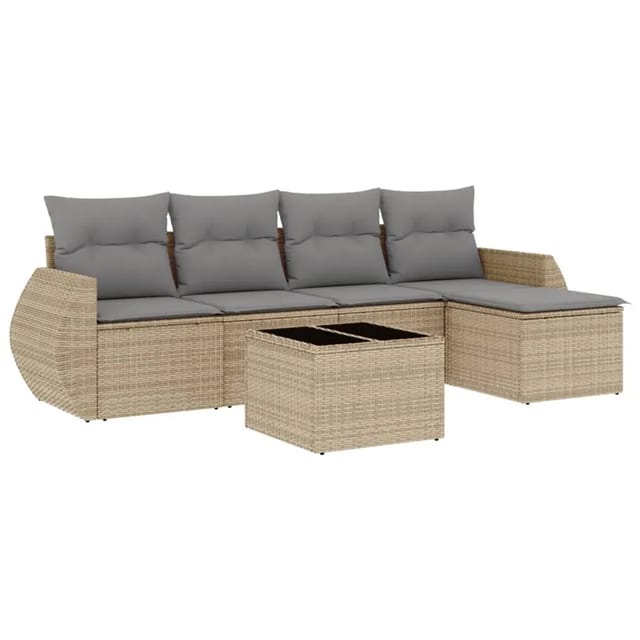 vidaXL 6-Tlg Garten-Sofagarnitur mit Kissen Beige Poly Rattan 3253636