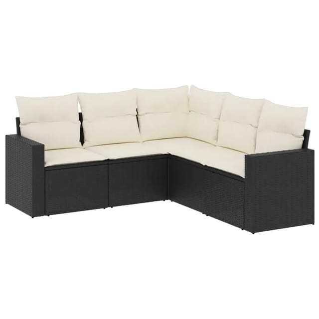 vidaXL 5-Tlg Garten-Sofagarnitur mit Kissen Schwarz Poly Rattan 3218936