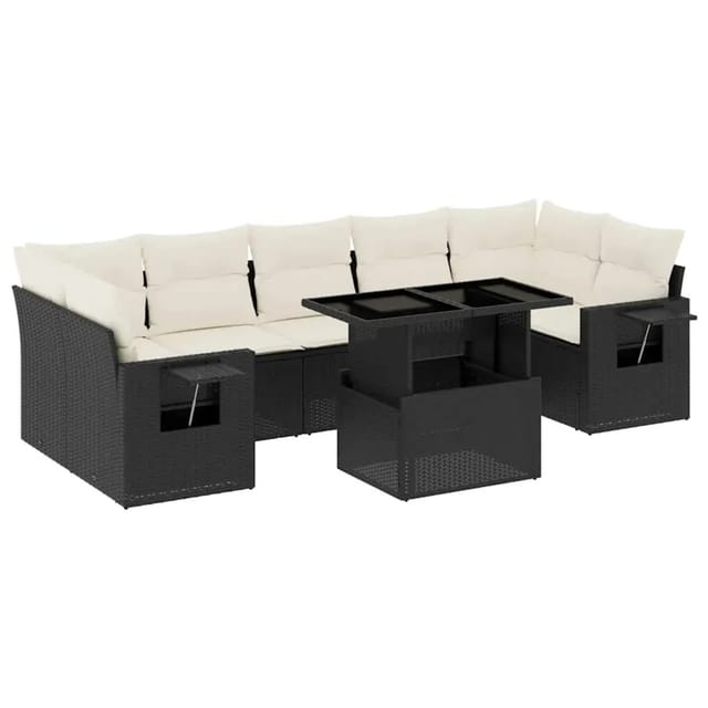 vidaXL 8-Tlg Garten-Sofagarnitur mit Kissen Schwarz Poly Rattan 3267776
