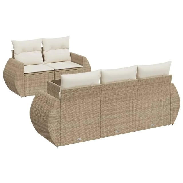 vidaXL 6-Tlg Garten-Sofagarnitur mit Kissen Beige Poly Rattan 3253435
