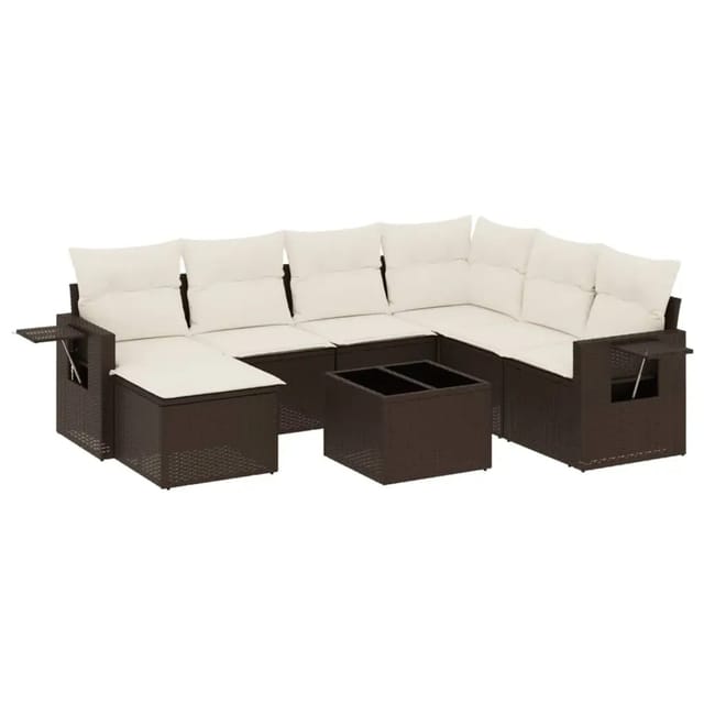 vidaXL 8-Tlg Garten-Sofagarnitur mit Kissen Braun Poly Rattan 3252850