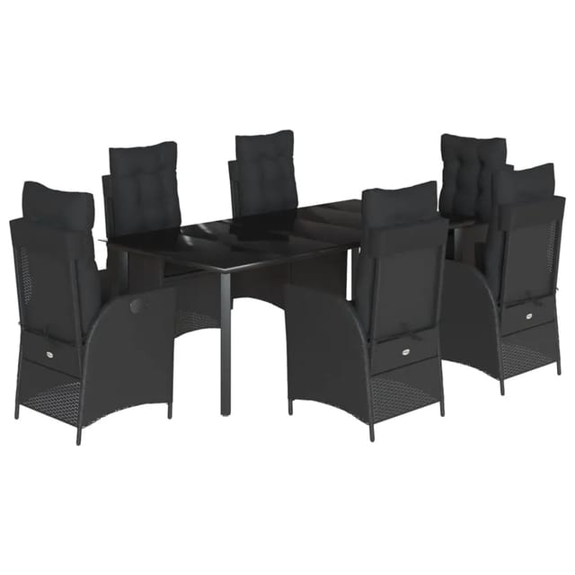 vidaXL 7-Tlg Garten-Essgruppe mit Kissen Schwarz Poly Rattan 3213191