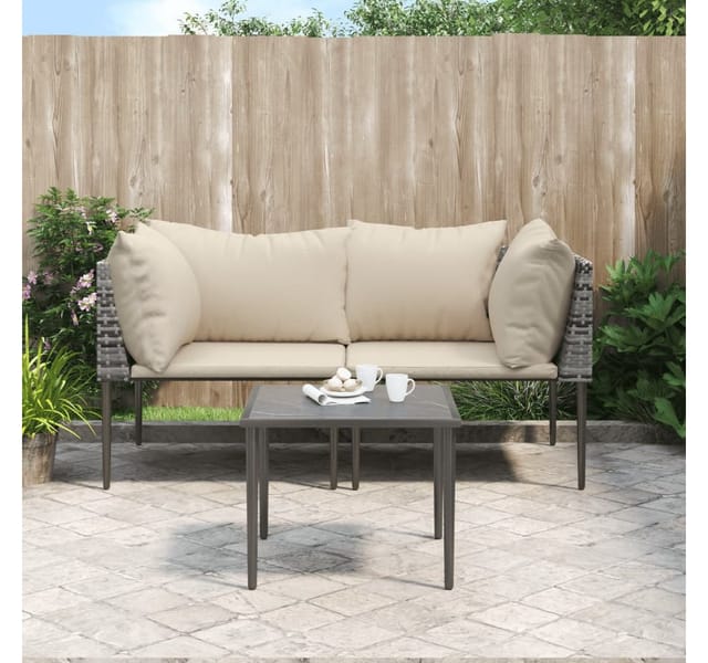 vidaXL 3-Tlg Garten-Lounge-Set mit Kissen Grau Poly Rattan 364127