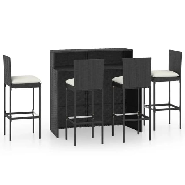 vidaXL 5-Tlg Gartenbar-Set mit Kissen Schwarz 3064883