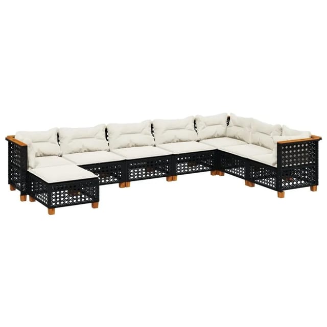 vidaXL 8-Tlg Garten-Sofagarnitur mit Kissen Schwarz Poly Rattan 3261956