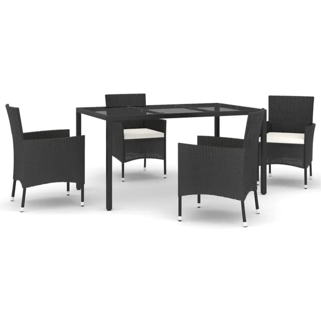vidaXL 5-Tlg Garten-Essgruppe mit Kissen Schwarz Poly Rattan 3187318