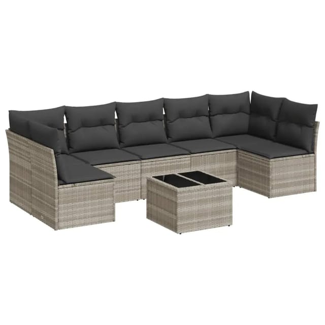 vidaXL 8-Tlg Garten-Sofagarnitur mit Kissen Hellgrau Poly Rattan 3249281