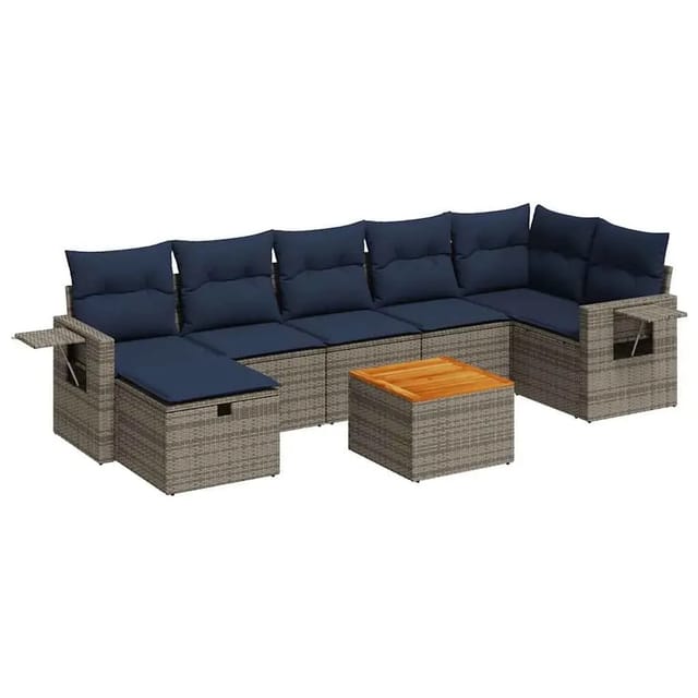 vidaXL 8-Tlg Garten-Sofagarnitur mit Kissen Grau Poly Rattan 3325827