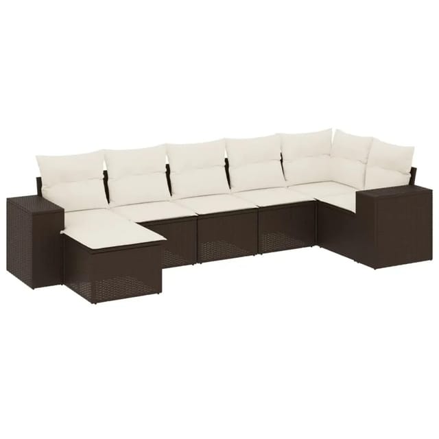 vidaXL 7-Tlg Garten-Sofagarnitur mit Kissen Braun Poly Rattan 3255220