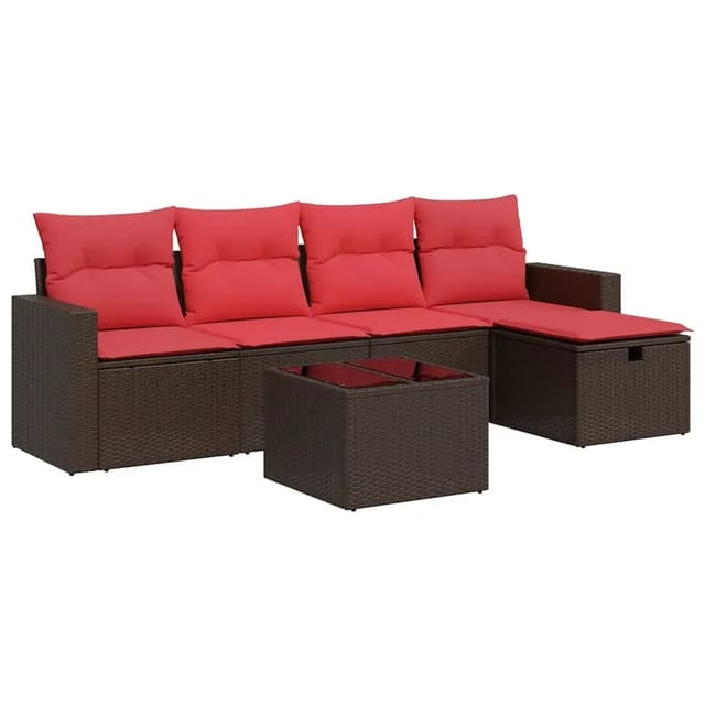 vidaXL 6-Tlg Garten-Sofagarnitur mit Kissen Braun Poly Rattan 3325380