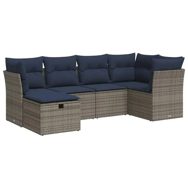 vidaXL 6-Tlg Garten-Sofagarnitur mit Kissen Grau Poly Rattan 3325287