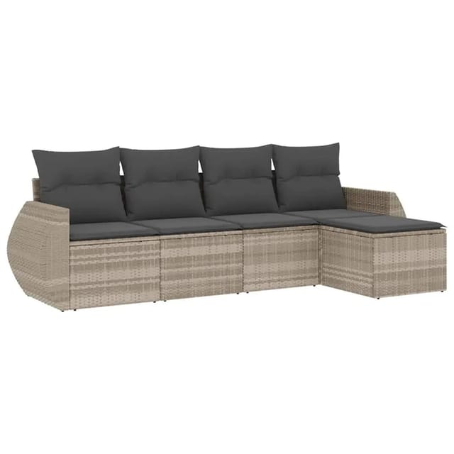 vidaXL 5-Tlg Garten-Sofagarnitur mit Kissen Hellgrau Poly Rattan 3253629