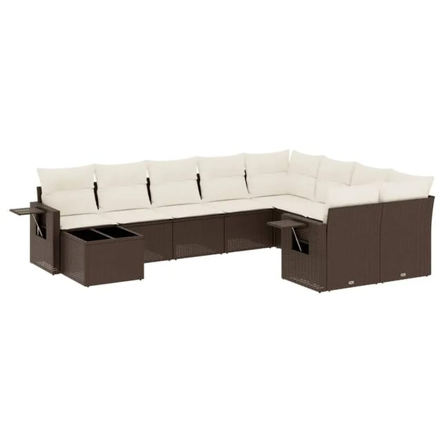 vidaXL 10-Tlg Garten-Sofagarnitur mit Kissen Braun Poly Rattan 3253000