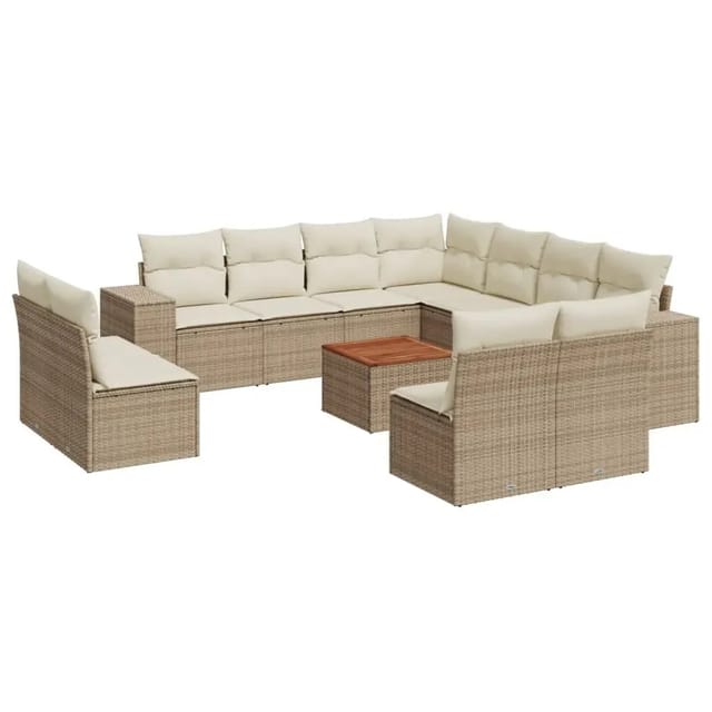 vidaXL 12-Tlg Garten-Sofagarnitur mit Kissen Beige Poly Rattan 3225505