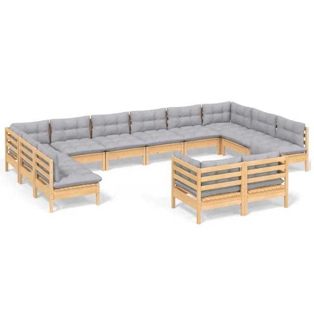 vidaXL 12-Tlg Garten-Lounge-Set mit Grauen Kissen Kiefer Massivholz 3097270