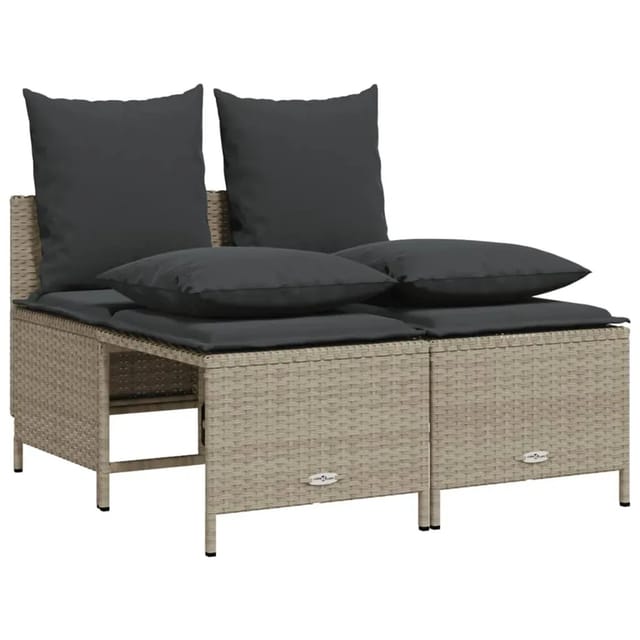 vidaXL 4-Tlg Garten-Sofagarnitur mit Kissen Hellgrau Poly Rattan 368385