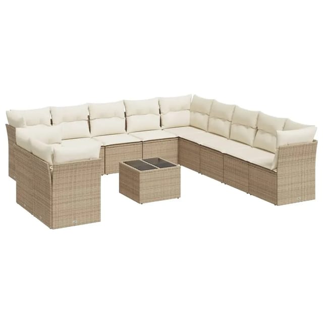 vidaXL 12-Tlg Garten-Sofagarnitur mit Kissen Beige Poly Rattan 3249727