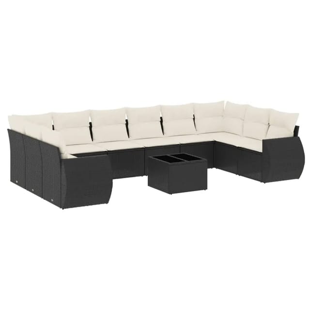 vidaXL 11-Tlg Garten-Sofagarnitur mit Kissen Schwarz Poly Rattan 3254213