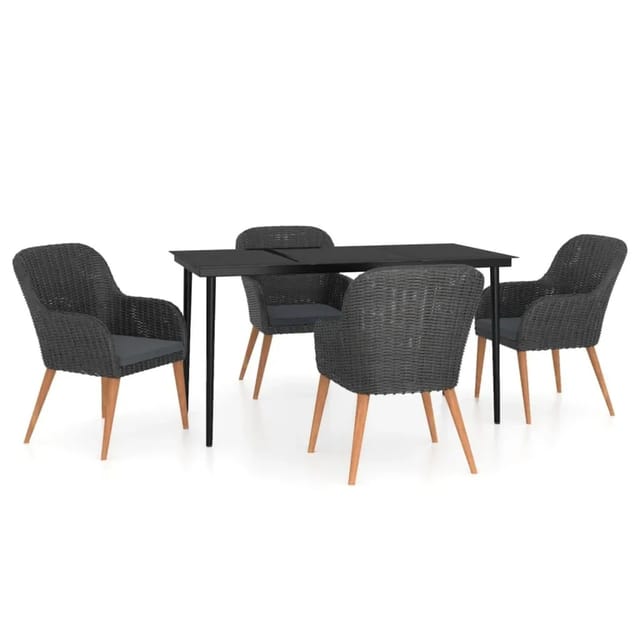 vidaXL 5-Tlg Garten-Essgruppe mit Kissen Schwarz 3099519
