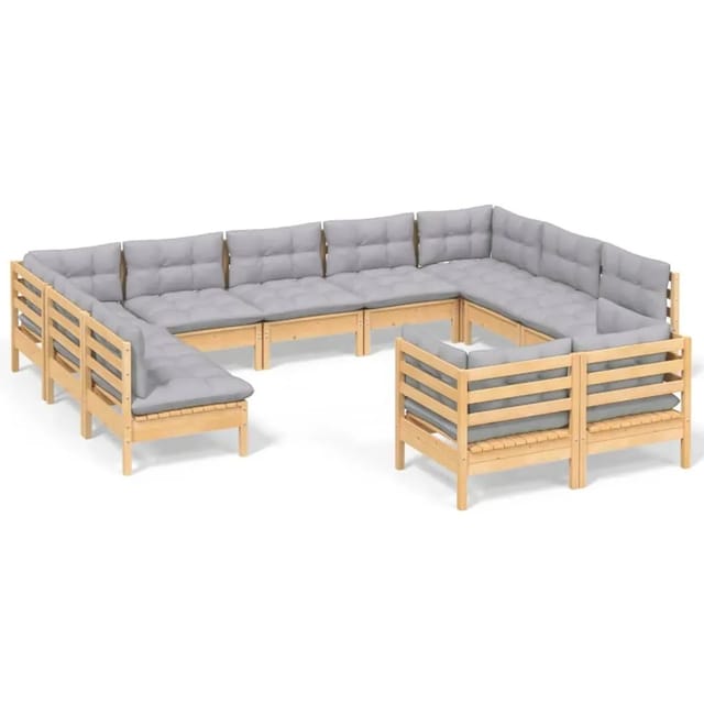 vidaXL 11-Tlg Garten-Lounge-Set mit Grauen Kissen Kiefer Massivholz 3097258