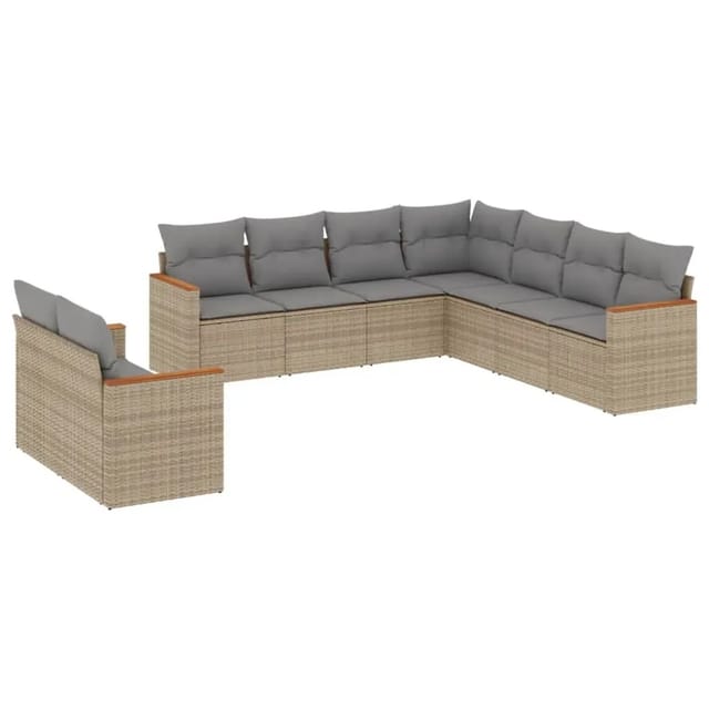 vidaXL 9-Tlg Garten-Sofagarnitur mit Kissen Beige Poly Rattan 3258503