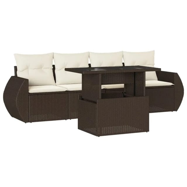 vidaXL 5-Tlg Garten-Sofagarnitur mit Kissen Braun Poly Rattan 3268363