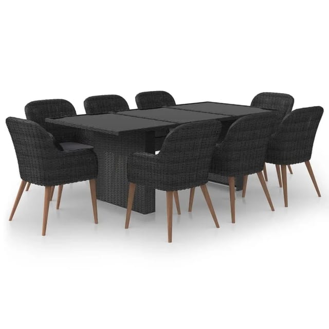 vidaXL 9-Tlg Garten-Essgruppe Poly Rattan Schwarz 3059485