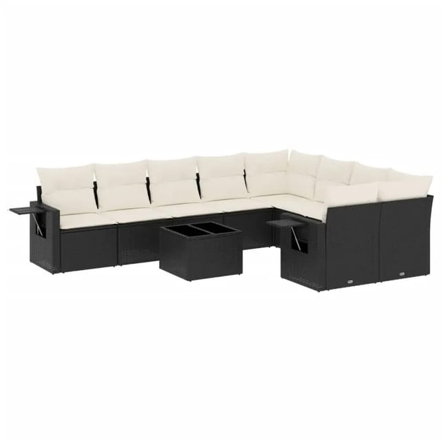 vidaXL 10-Tlg Garten-Sofagarnitur mit Kissen Schwarz Poly Rattan 3252983